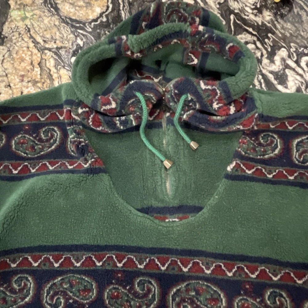 VTG Express Quarter Zip Fleece Green Geometric Paisley Winter L‎ 90s Oversized - Picture 3 of 11